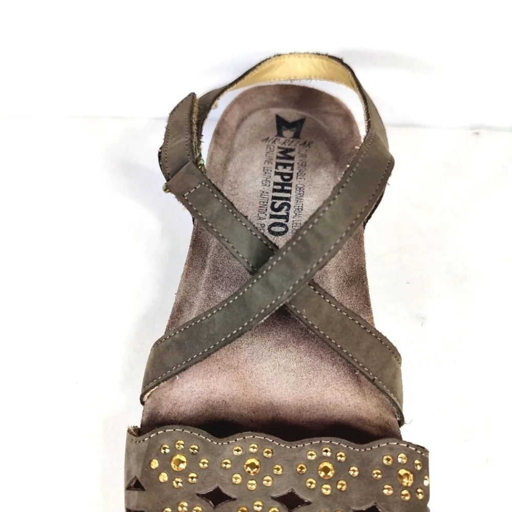 MEPHISTO Women's Gray Suede Leather Strappy Arch Support Wedge Sandal Size 8